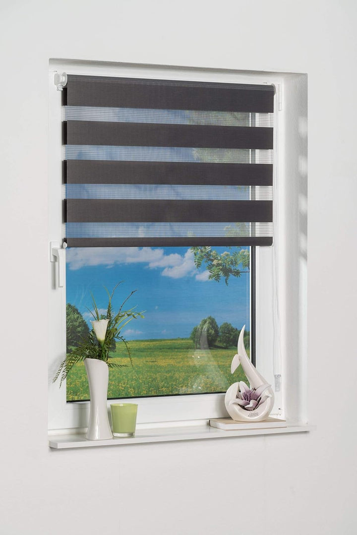 K-home Klemmfix Doppelrollo Madrid ohne Bohren Grau 100 x 150 cm (B x L), Grau 100 x 150 cm (B x L)