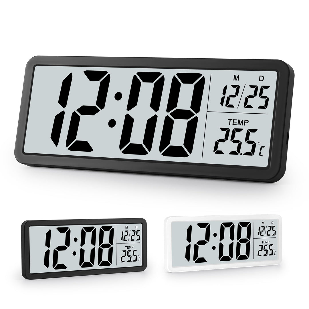 Sukeen Digitale Wanduhr Batteriebetrieben, Wanduhr Digitaluhr mit Grossen Ziffern, Temperatur, 12/24