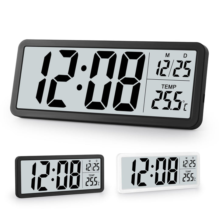 Sukeen Digitale Wanduhr Batteriebetrieben, Wanduhr Digitaluhr mit Grossen Ziffern, Temperatur, 12/24
