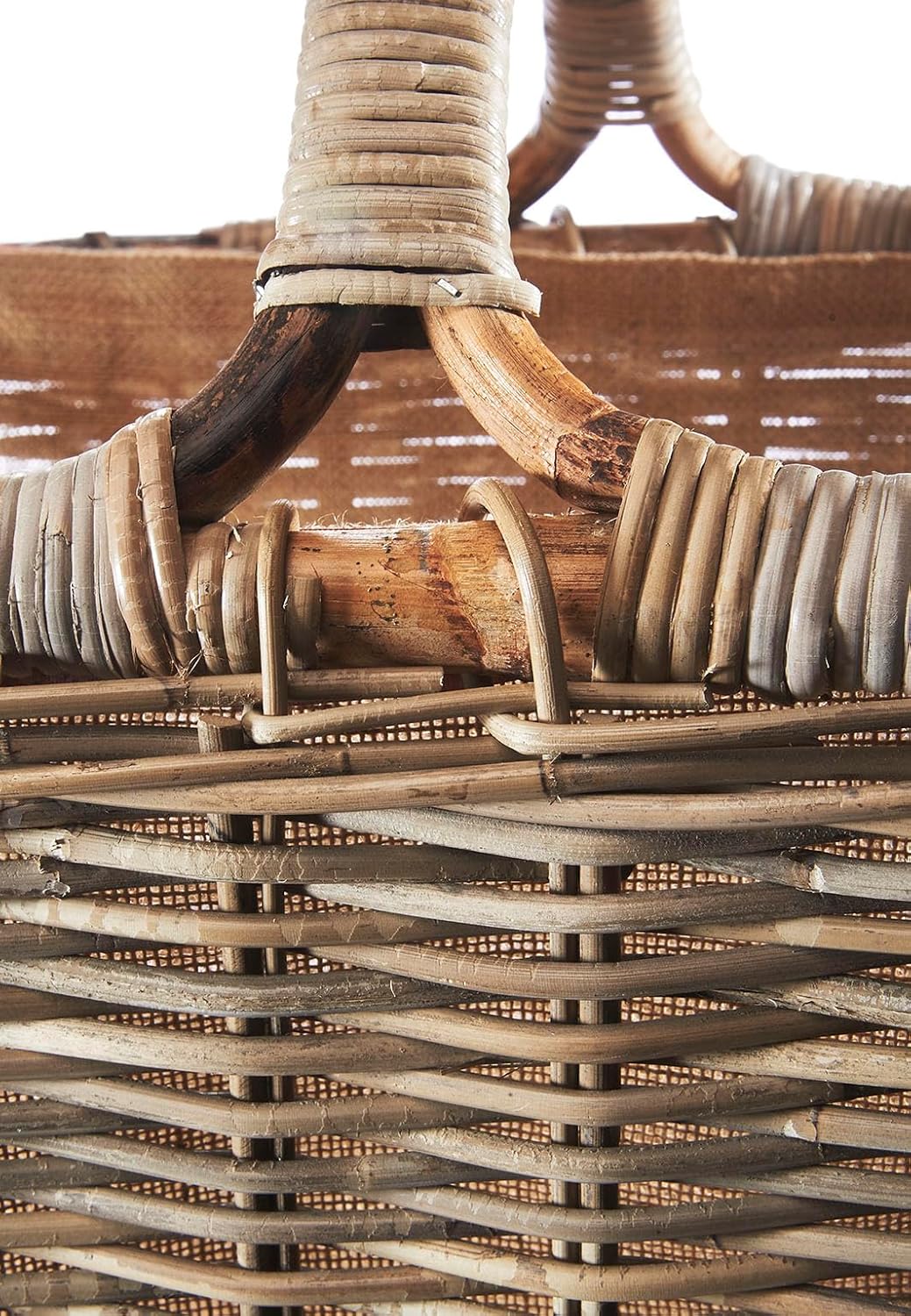 Kobolo Holztrage Holzkorb für Kaminholz - Rattan grau mit abnehmbarem Jutestoff
