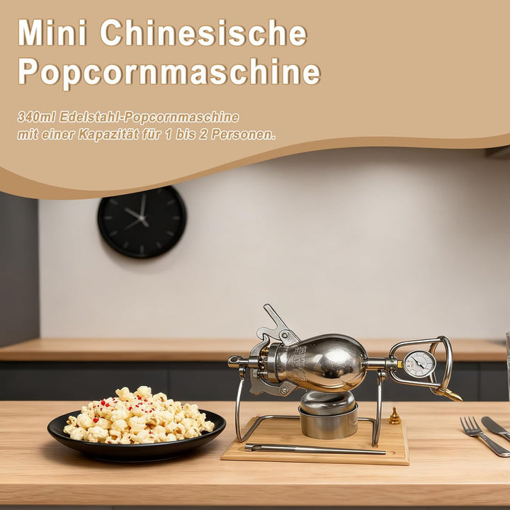 340ml Chinesische Popcornmaschine, Retro Hand Chinesische Popcorn Maker, Edelstahl Popcorn Maschine,