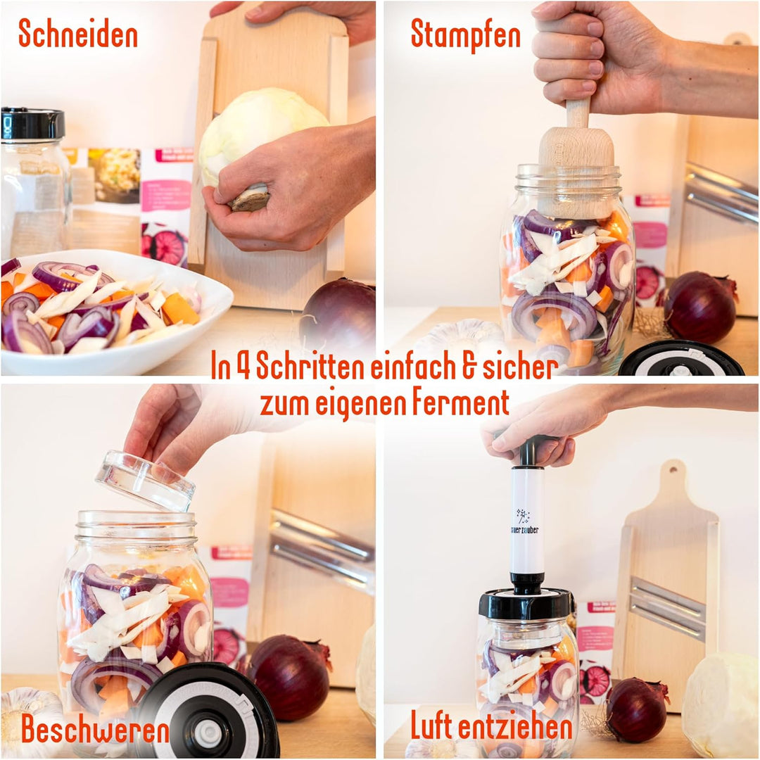 Starterkit Fermentation – grosses Fermentierset für Gemüse wie Kimchi, Sauerkraut - 1 L Fermentiergl