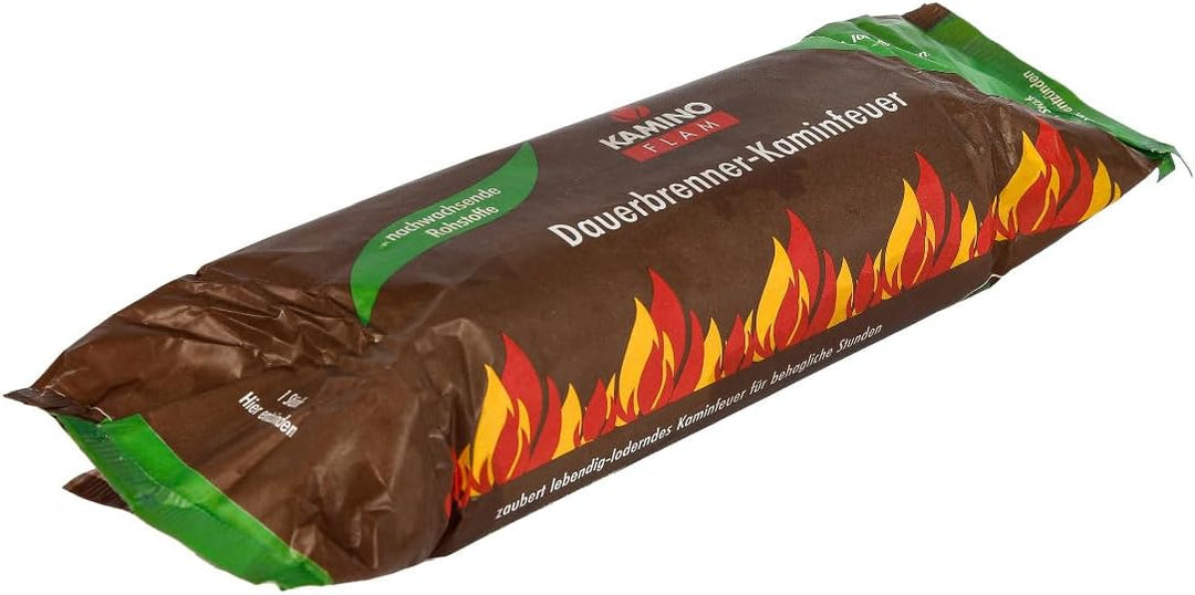 10 Stück KaminoFlam® Dauerbrenner-Kaminfeuer, 100 % nachwachsende Rohstoffe, für Kaminofen, Kachelof
