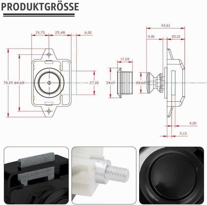 5 Stück Push Button Catch Door Lock Verriegelung Türschloss 15-20mm Keyless Metall Push Button Lock
