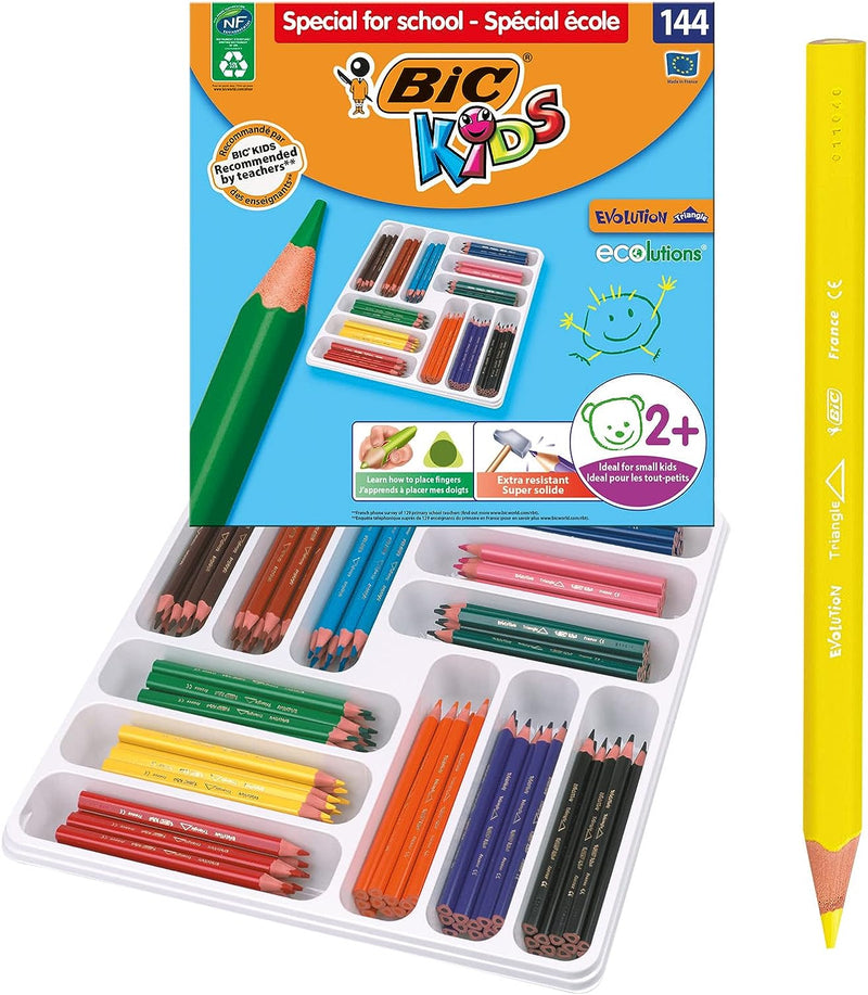 BIC Kids 887831 ECOlutions Evolution Dreikant Buntstifte Set in einer Grosspackung à 144 Farbstifte,