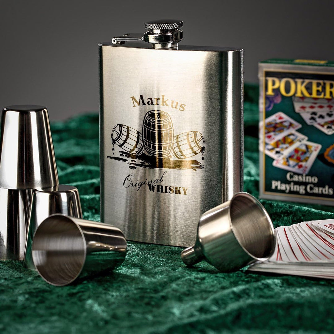 polar-effekt 7-TLG. Edelstahl Flachmann Geschenk-Set mit Personalisierte Gravur - Schnapsflasche 195