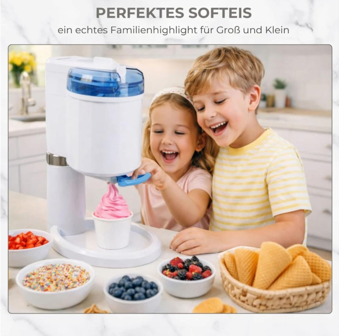 Gino Gelati Softeismaschine Creamy für Zuhause | frisches Softeis selbst machen | 15W | Weiss/Blau |