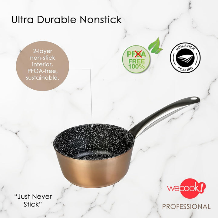 WECOOK! Professional Stielkasserolle Induktion 16 cm, Milchtopf, Ökologischer Antihaft-Stein ohne PF