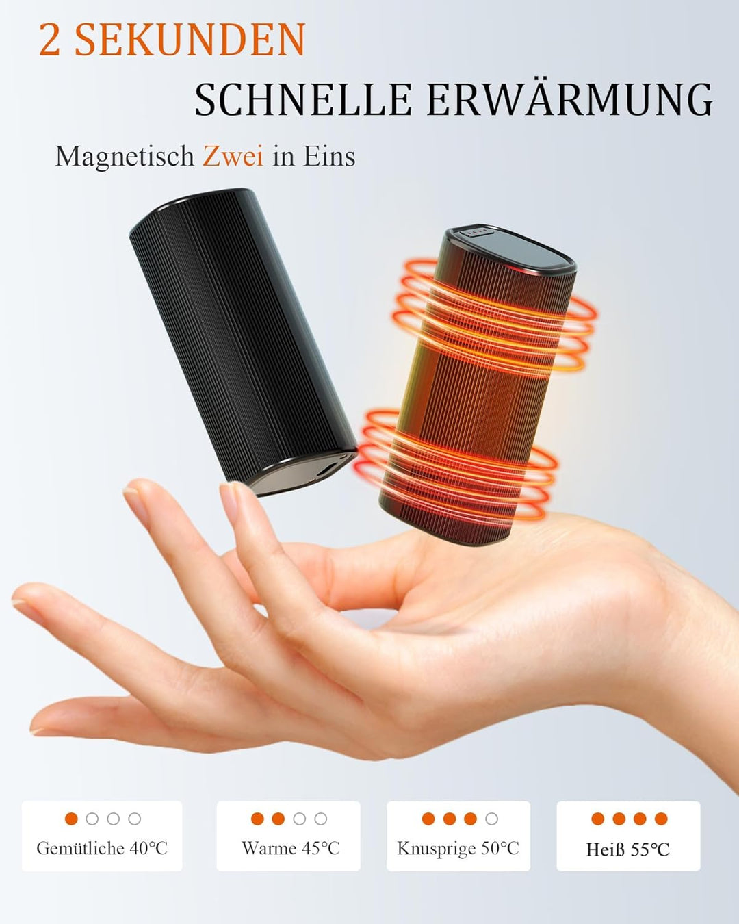 Handwärmer Elektrisch, 10000mAh Taschenwärmer Aufladbar, Split-Magnetic 2er-Pack, Ladeetui oder Typ-