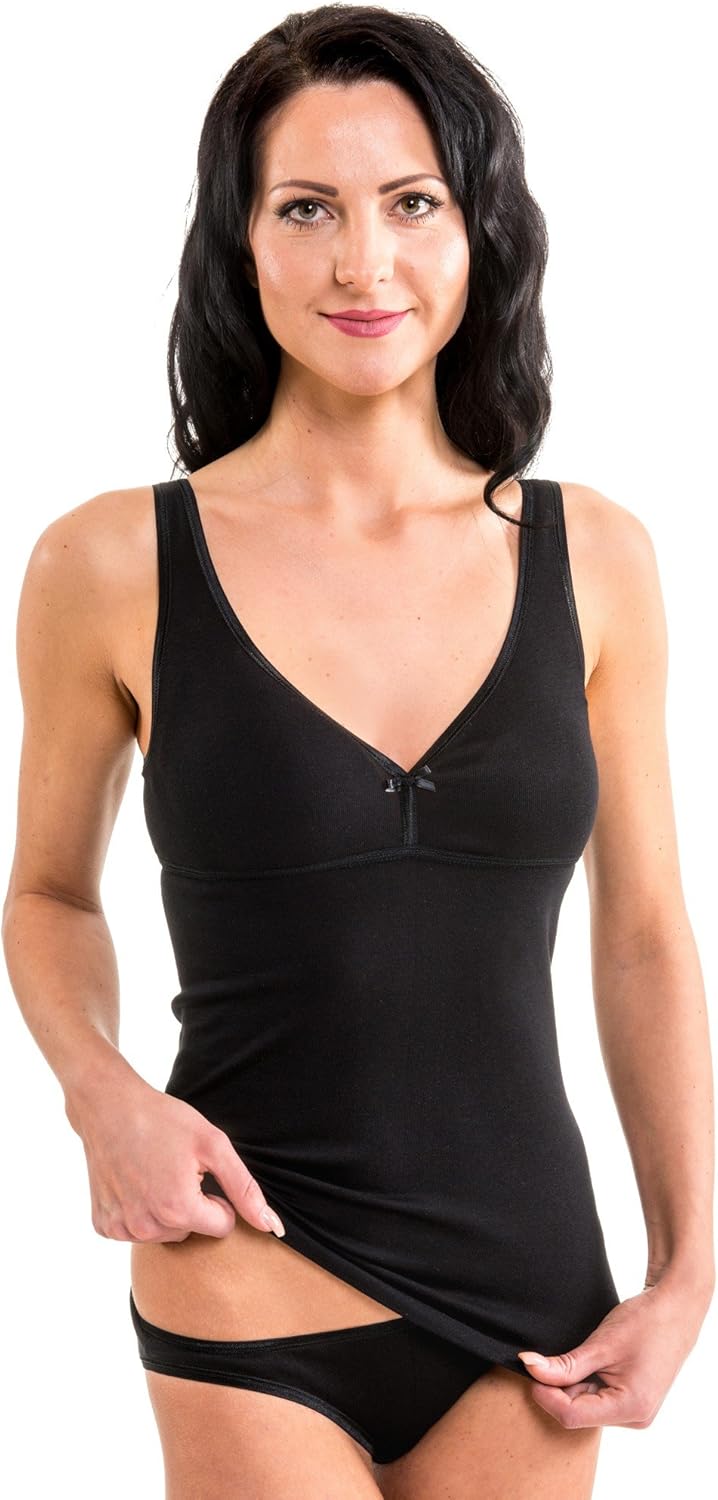 HERMKO 175803860 Damen BH-Hemd Unterhemd aus Baumwolle/Modal XL Schwarz, XL Schwarz