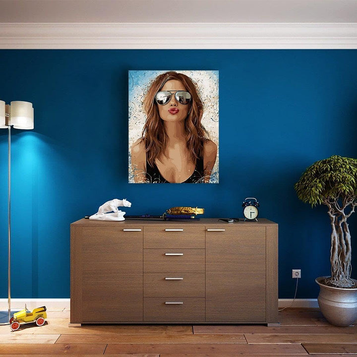Artnapi Malen nach Zahlen Erwachsene mit Rahmen | DIY Handgemalt | Dame mit Brille | Kit für Anfänge
