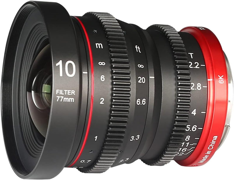 Meike 10mm T2.2 grosse Blende manueller Fokus geringe Verzerrung APS-C S35 Format 6K Mini Prime Cine