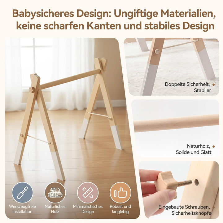 Holz Baby Spielbogen - Natürliches Holz Activity Archmit 5 abnehmbaren Sensorik Spielzeugen zum Grei
