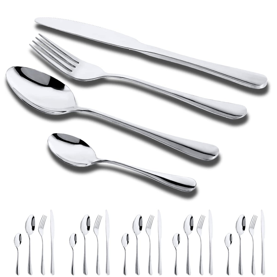 Besteck Set 6 Personen,24 Teilig Besteckset，Inkl Messer,Gabel LöFfel Und DessertlöFfel,Besteck Edels