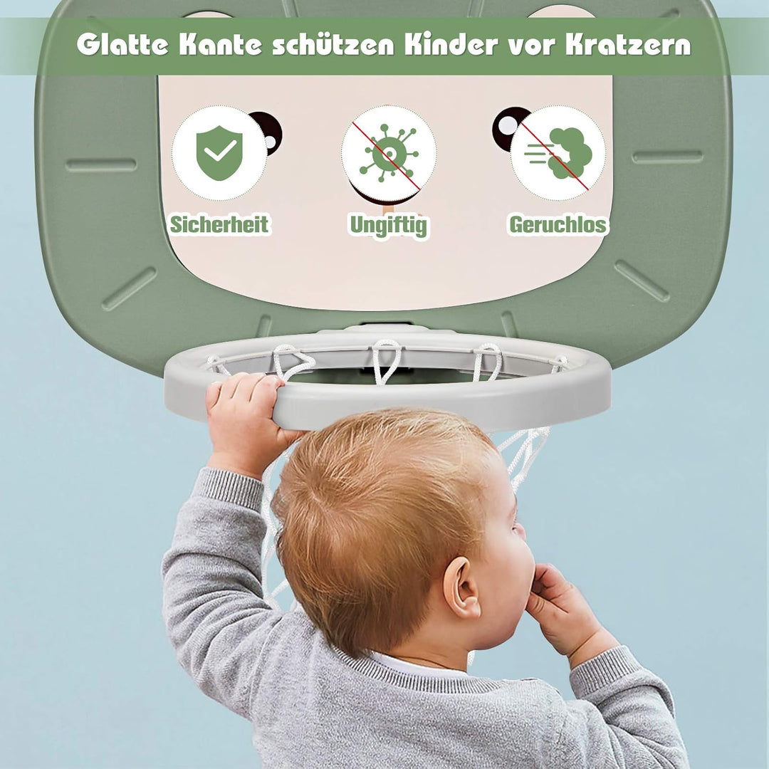 COSTWAY 3 in 1 Kinder Spielplatz, höhenverstellbarer Basketballkorb & Fussballtor & Golf, Basketball