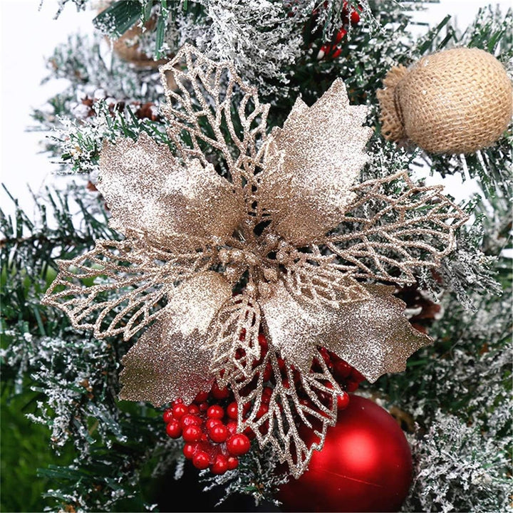 12 Stück Glitter Weihnachtsbaum Dekoration, Weihnachtsbaumschmuck Ornament Weihnachten Blumen Dekor,
