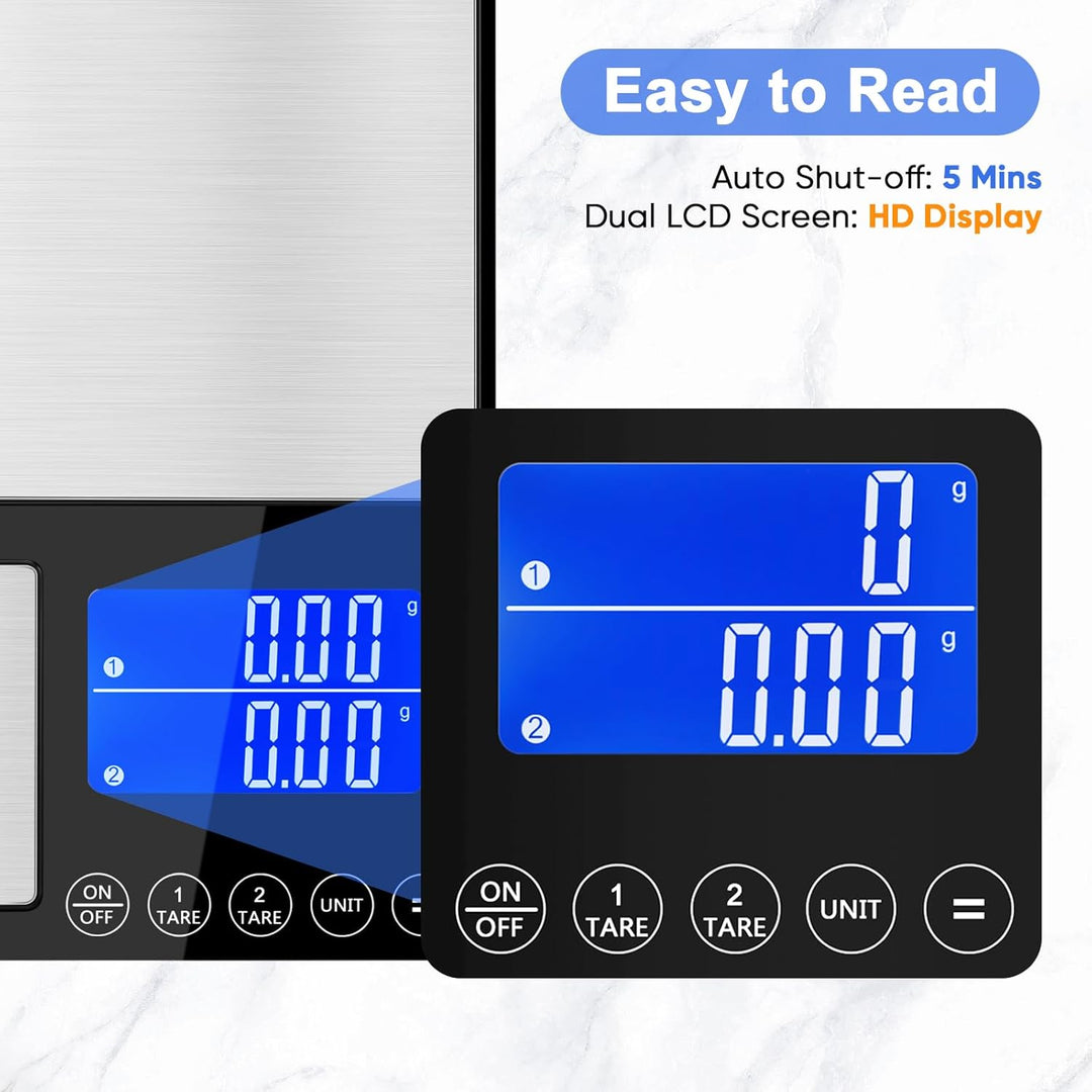 Digitale Küchenwaage mit Dualer Wiegefläche, 15kg/1g & 500g/0.01g Präzisionswaage, Tara & Summierung