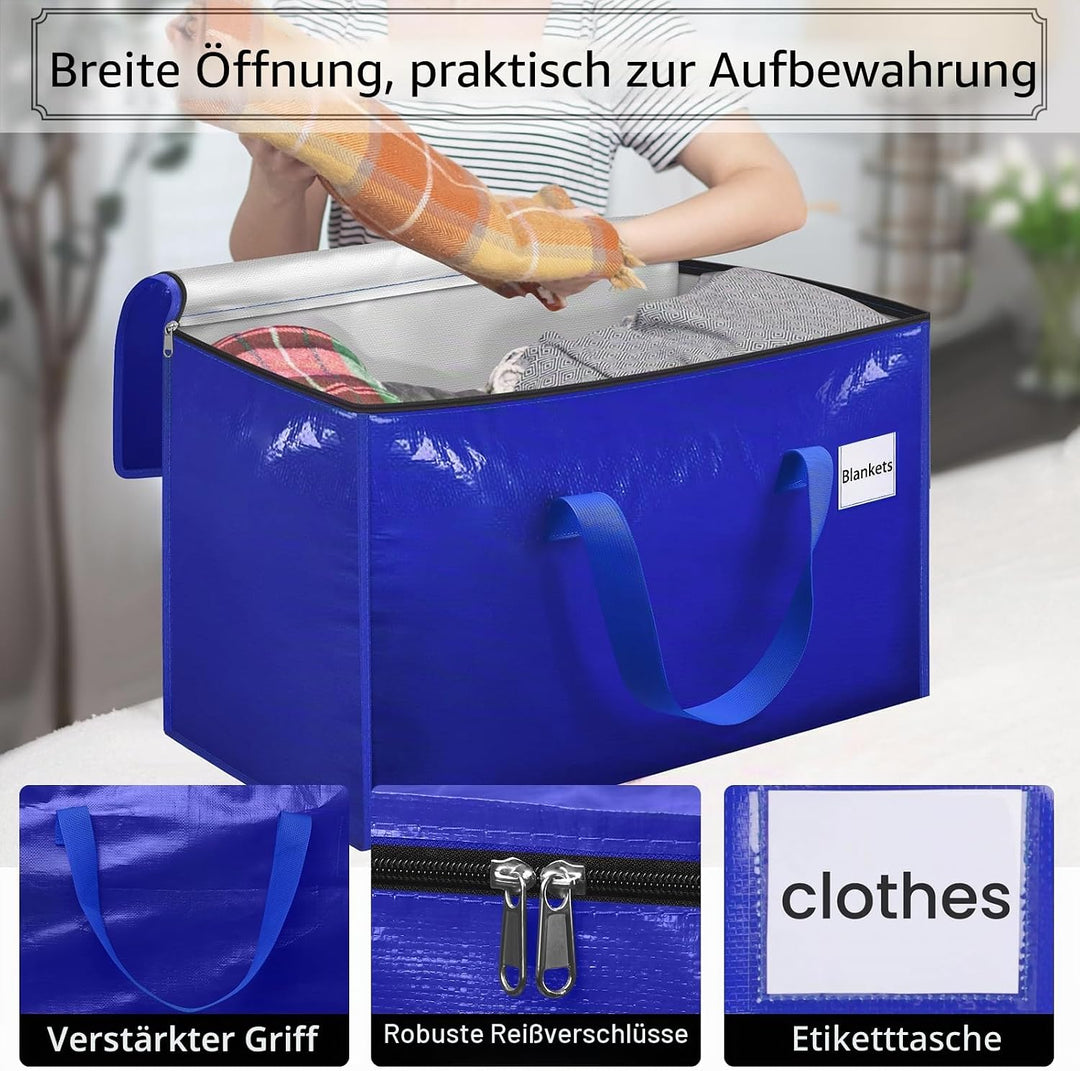 Withosent 100L Aufbewahrungstasche Gross Gewebt, 10er Wasserdicht Umzugstaschen mit Reissverschluss