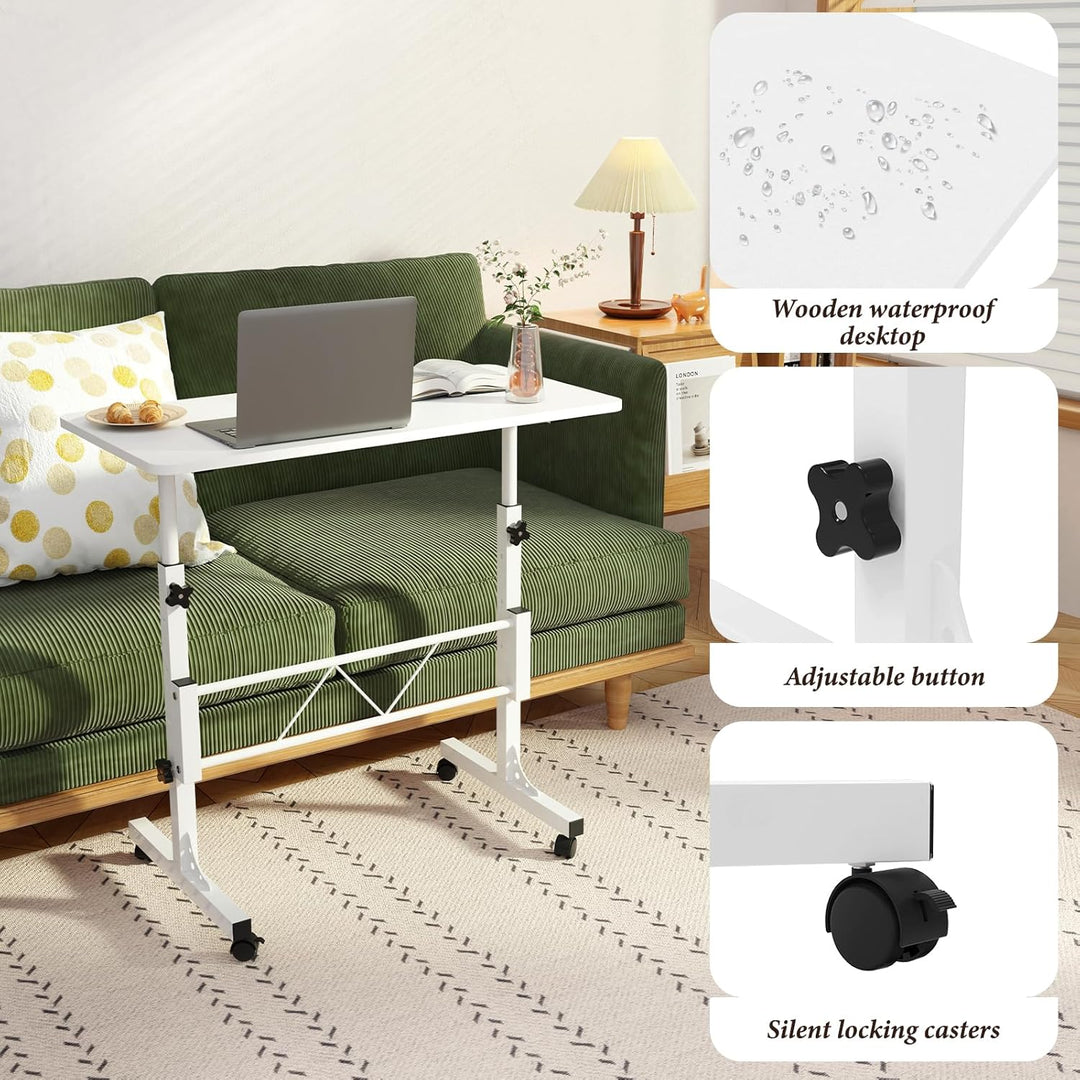 PIPIPOXER 80x40cm Laptoptisch mit Rollen, Laptoptisch Höhenverstellbarer 69-110 cm, Computertisch Mo