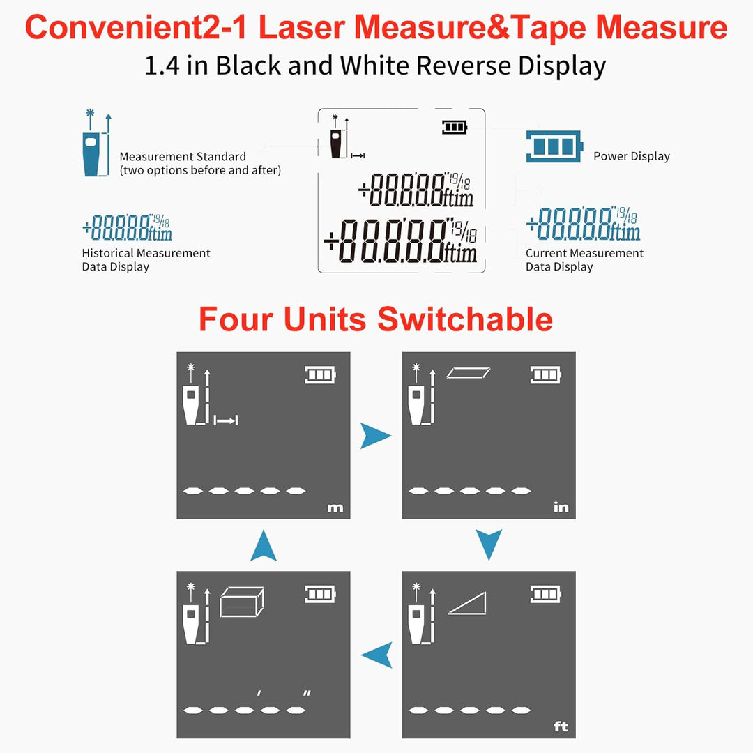 Massband Laser Entfernungsmesser, Vorstik Entfernungsmesser Digital,Massband Laser Messgerät Entfern