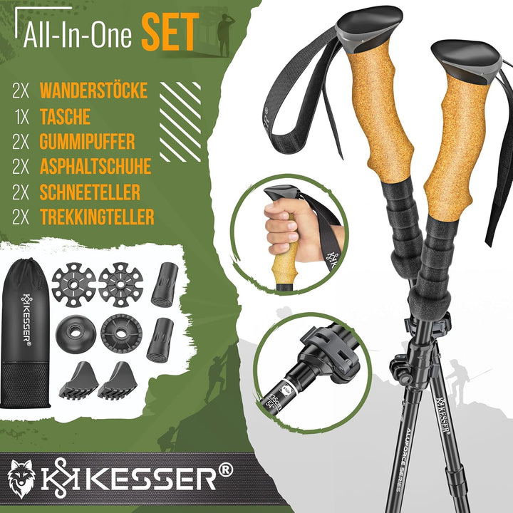KESSER® Wanderstöcke Aluminium oder Carbon mit Korkgriff | Nordic Walking Stöcke für Damen & Herren