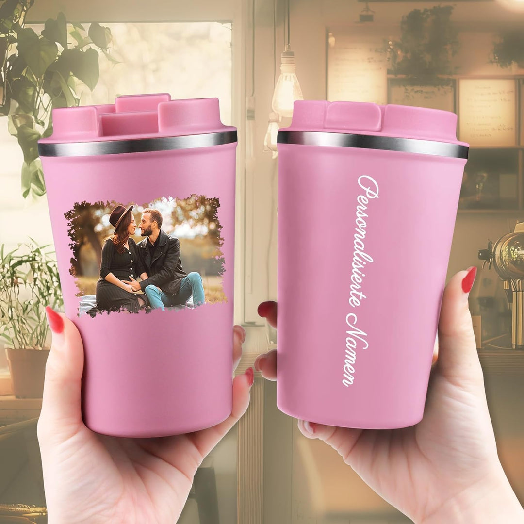 Thermobecher Personalisiert mit Foto und Logo - Edelstahl Kaffee Thermobecher 380ml - Geburtstagsges