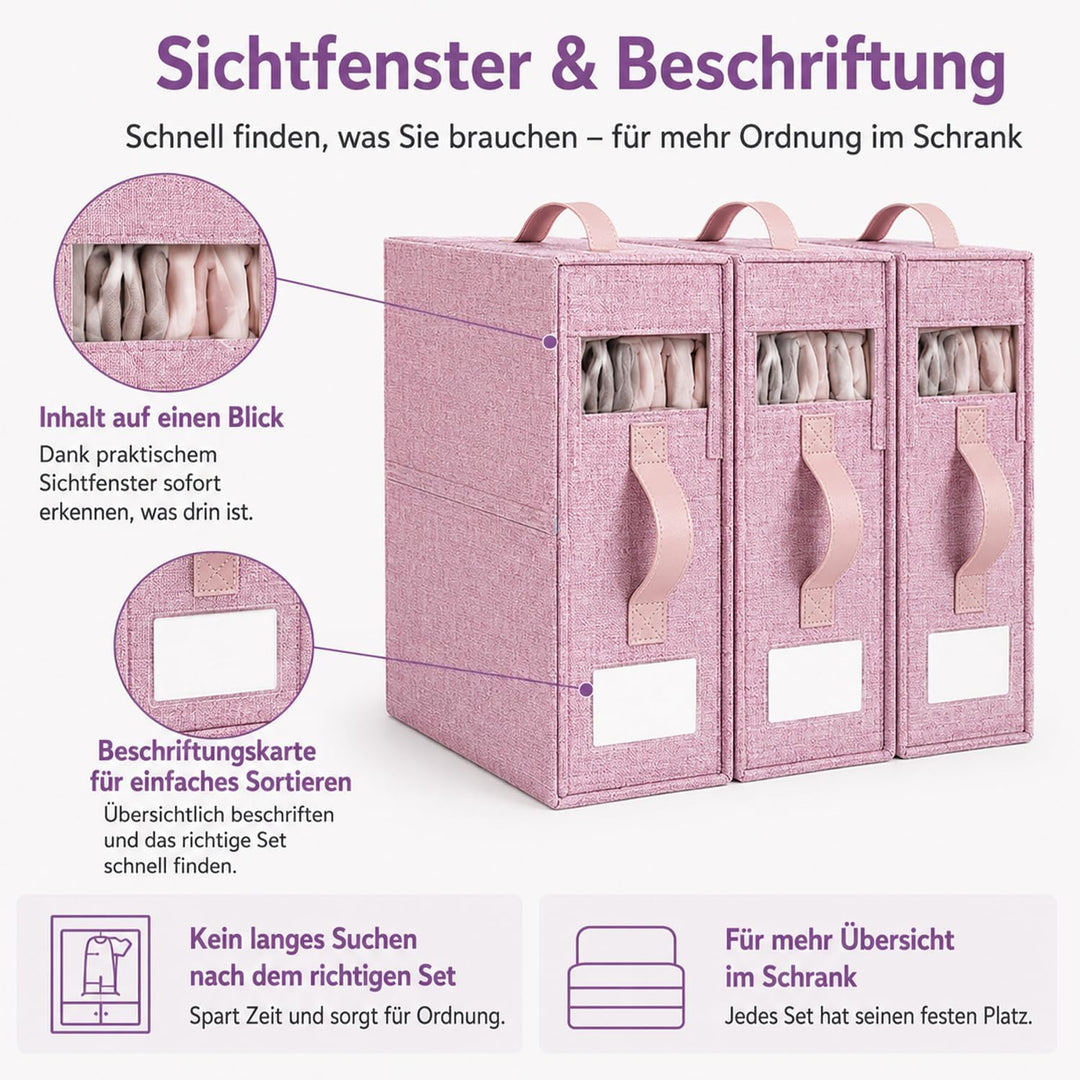 3er-Set Bettwäsche Organizer, über 40% schwerer, Bettwäsche Aufbewahrungsbox mit Sichtfenster, Besch