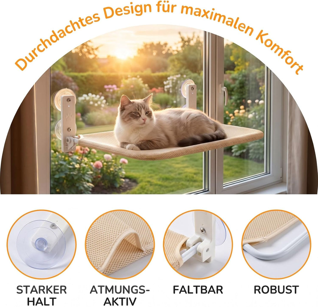Fensterliege für Katzen, Katzenbett Fenster, Faltbare Hängematte Katze mit Starken Saugnäpfen, 30x52