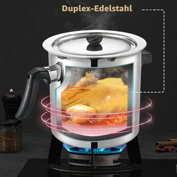 Milchtopf Induktion, 1.5 Liter Edelstahl Milchtopf, Doppelwandig Kochtopf mit Ausgiesser und Glasdec