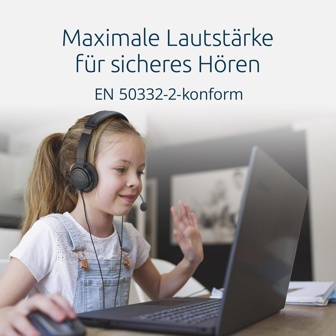 Kensington Klassisches EQ USB-C Headset mit Mikrofon und Lautstärkeregler, 1,8 m geflochtenes Nylonk