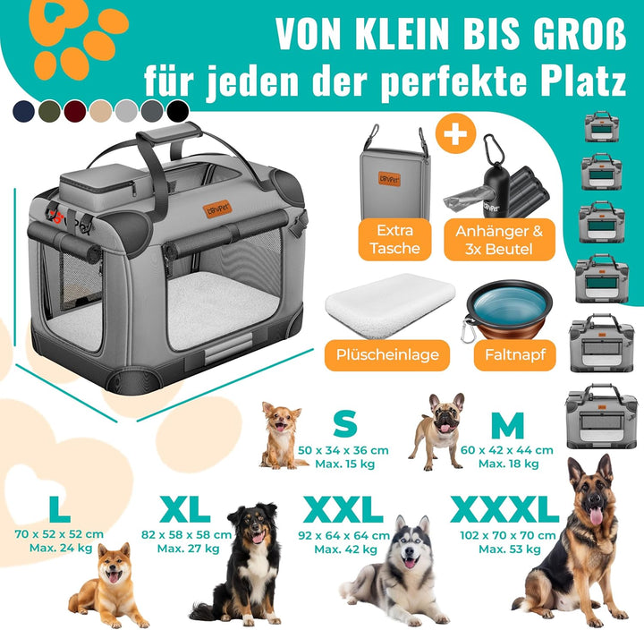 LOVPET® Transportbox Hund Katze Transporttasche XXL 92x64x64cm | Hunde-Tragetasche Faltbare Katzenta