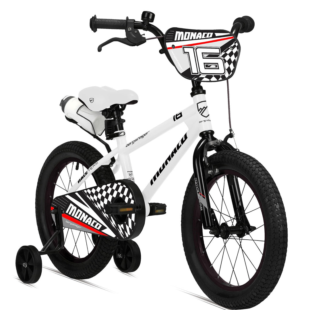 Bergsteiger Monaco 16 Zoll Kinderfahrrad, geeignet für 4, 5, 6 Jahre, BMX, Stützräder, Rücktrittbrem