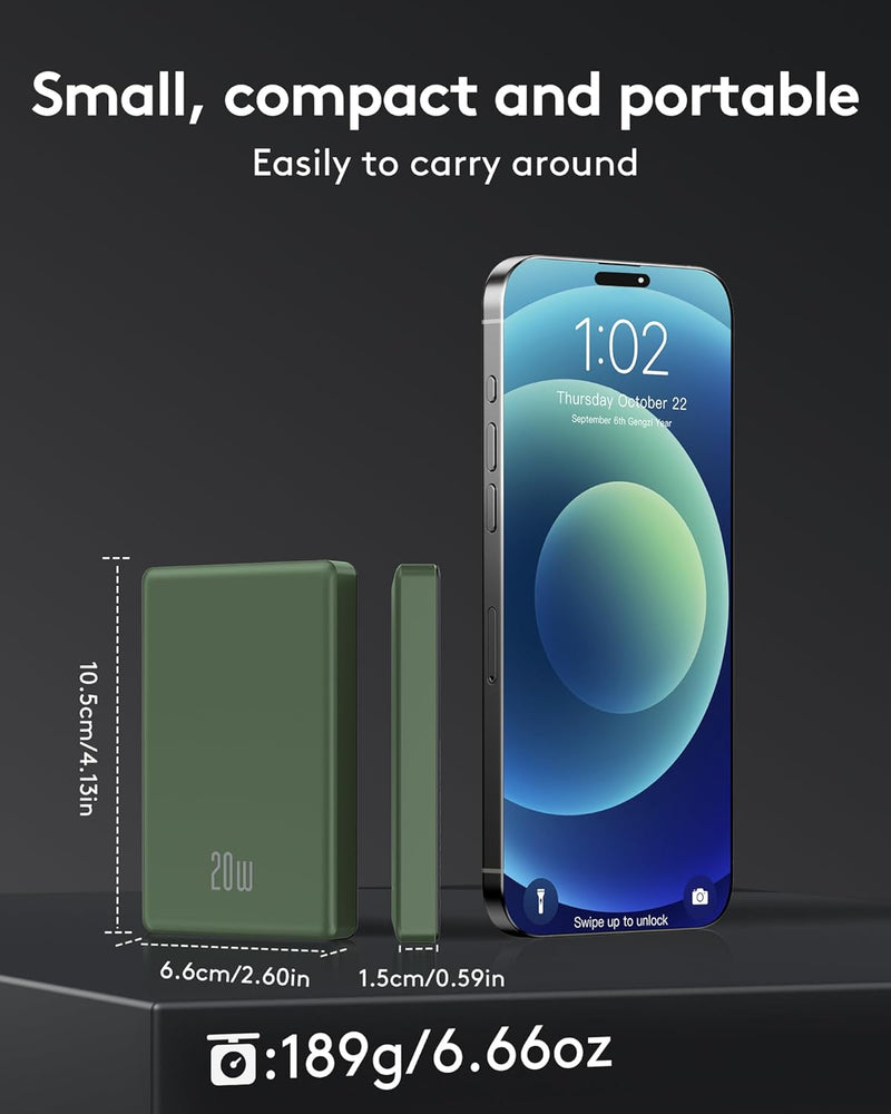 Ntaanoo Power Bank Fast Wireless Charging 10000mAh,Grün, Grün