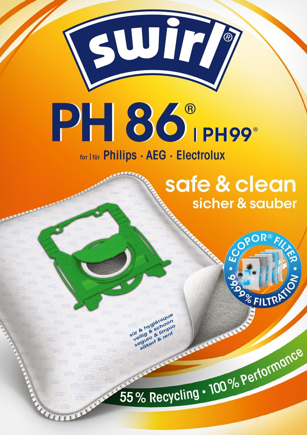 PH 86 MicroPor® Plus Staubsaugerbeutel Vorteilspack, 10 Beutel für Philips, AEG, Electrolux und Volt