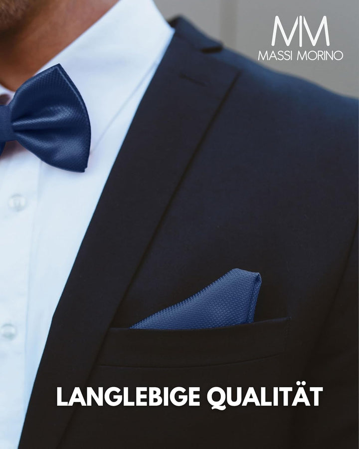 Massi Morino Fliege mit Einstecktuch für Herren Set - Anzug Herrenfliege zur Hochzeit - Verstellbare