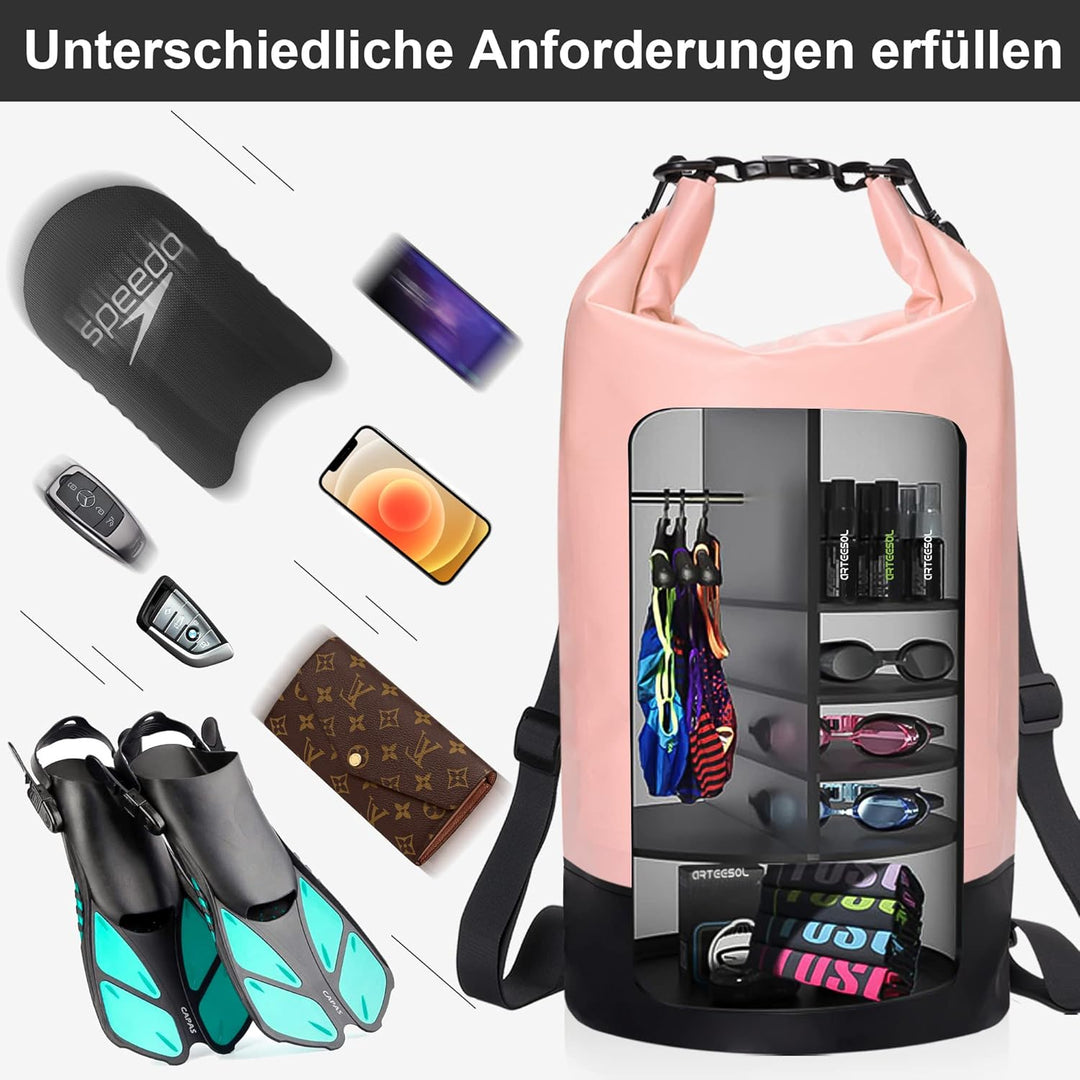 Dry Bag wasserdichte Tasche 5L/10L/20L/30L Wasserfester Beutel Packsack mit Langen Doppeltem Verstel