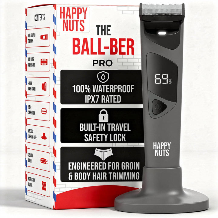 HAPPY NUTS The Ballber PRO Elektrischer Körperhaarschneider für Männer – Herren-Körperpflegeset für