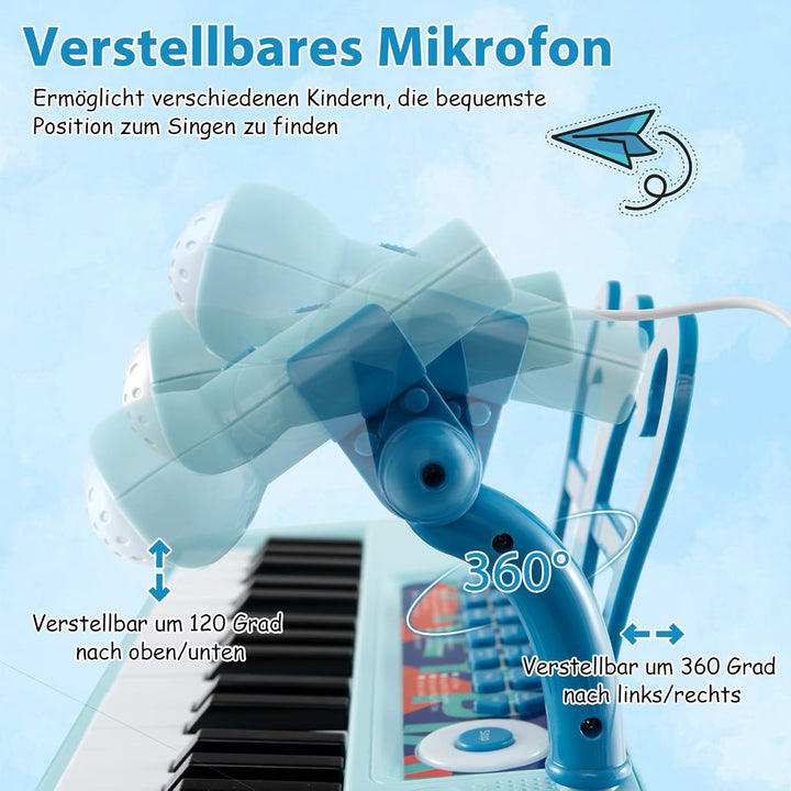 COSTWAY 37 Tasten Kinder Keyboard, Kinderklavier elektronisch mit Hocker, Mikrofon & Notenständer, K