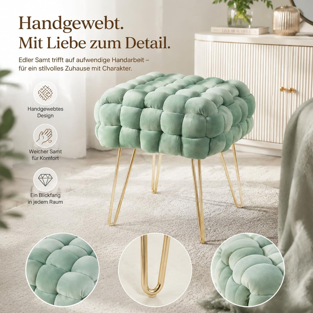 Zedelmaier Moderner Velvet Kosmetik Hocker, Quadratisch Ottoman-Fusshockermit goldfarbenen Metallbei