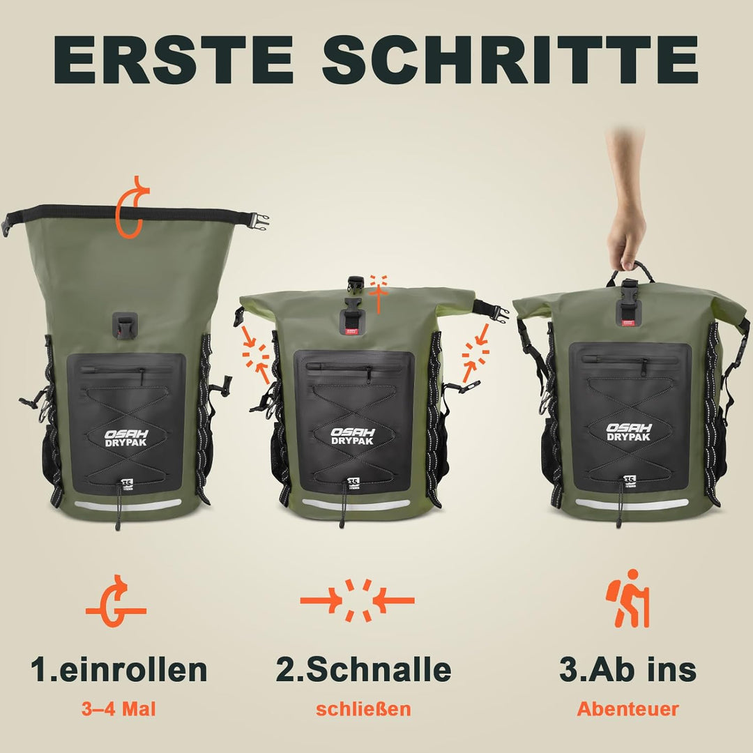 OSAH DRYPAK Wasserdichter Rucksack – 25L/35L/55L/85L Dry Bag Rolltop Outdoor Backpack mit Robustem R