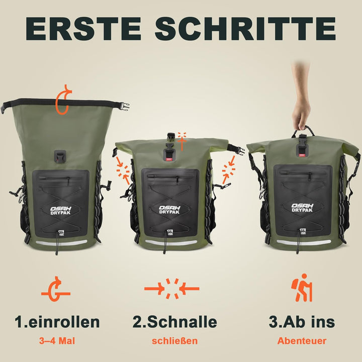 OSAH DRYPAK Wasserdichter Rucksack – 25L/35L/55L/85L Dry Bag Rolltop Outdoor Backpack mit Robustem R