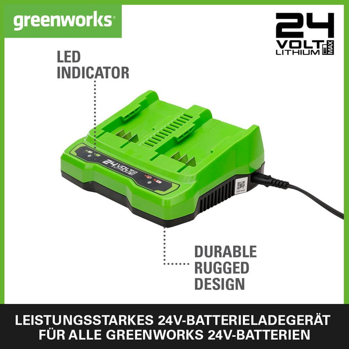 Greenworks 24V 4A Doppellader Akku Ladegerät - 24V Ladegerät für Garten- und Elektrowerkzeuge, lädt