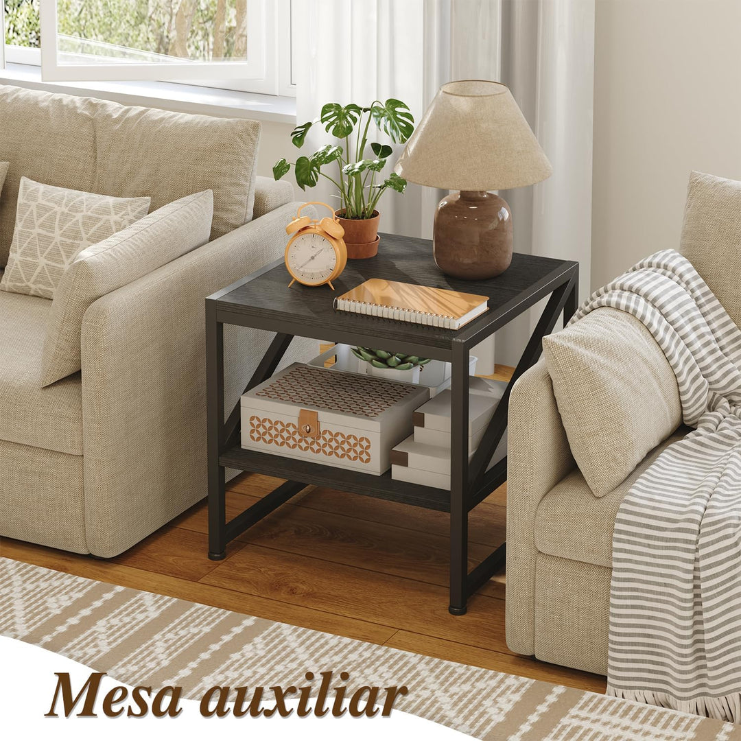 Beistelltisch Wohnzimmer 50x50x51,5 cm, Couchtisch mit 2 Ebenen bis 90 kg belastbar, Industrie-Desig