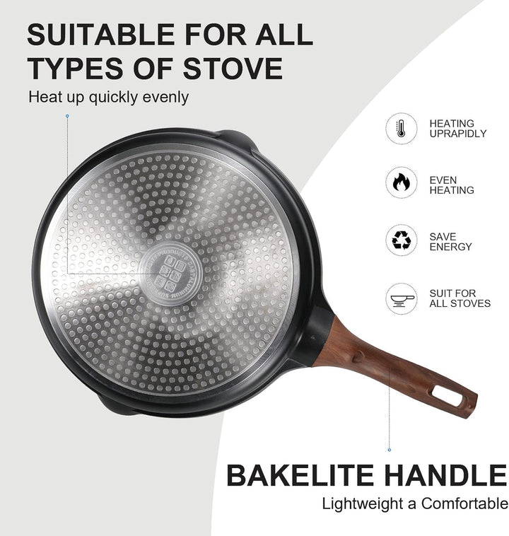 ZUOFENG Antihaft Pfanne Bratpfanne mit Deckel Beschichtet 28cm, Granit Pfannen Nonstick Frying Pan,