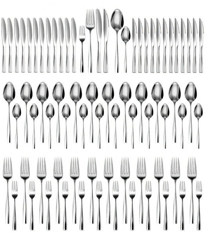 Besteck Set 12 Personen, 72 Teilig Essbesteck Set mit Steakmesser, Elegantes Essbesteck, mit Messer