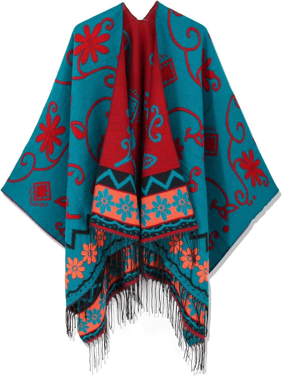breezy lane Damen Poncho Schal Retro-Stil Bedruckt Umhang Übergrosse Decke Cardigans für Herbst und