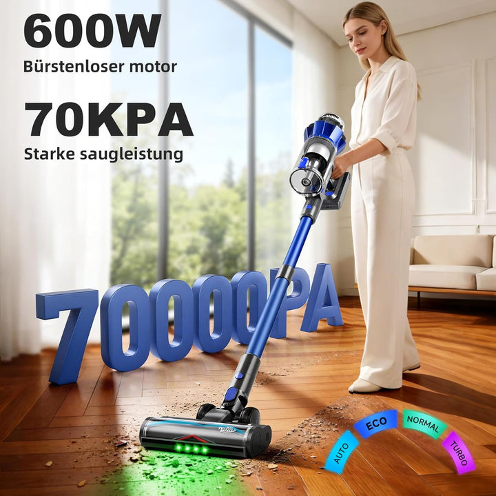 Hearten Akku Staubsauger 70000 Pa/600 W/65 Min. 4 Stufen, Schmutzsensor. 1,8 L Staubsauger Kabellos