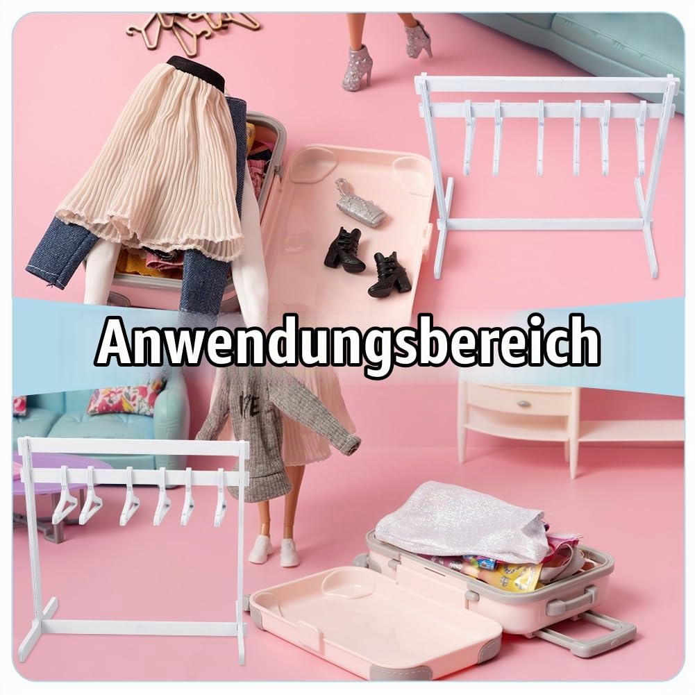 UNICRAFTALE 1 Set 30cm Puppenkleiderständer 15 Kleiderbügeln Holz Kleiner Puppenkleiderständer Weiss