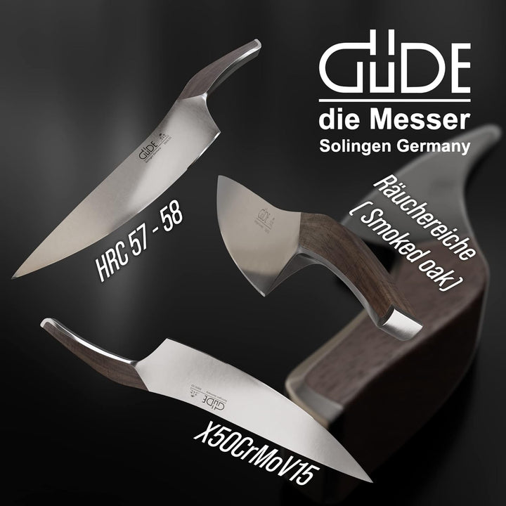 GÜDE Solingen - Kochmesser geschmiedet, 23 cm, Räuchereiche, SYNCHROS, Küchenmesser, Handmade German