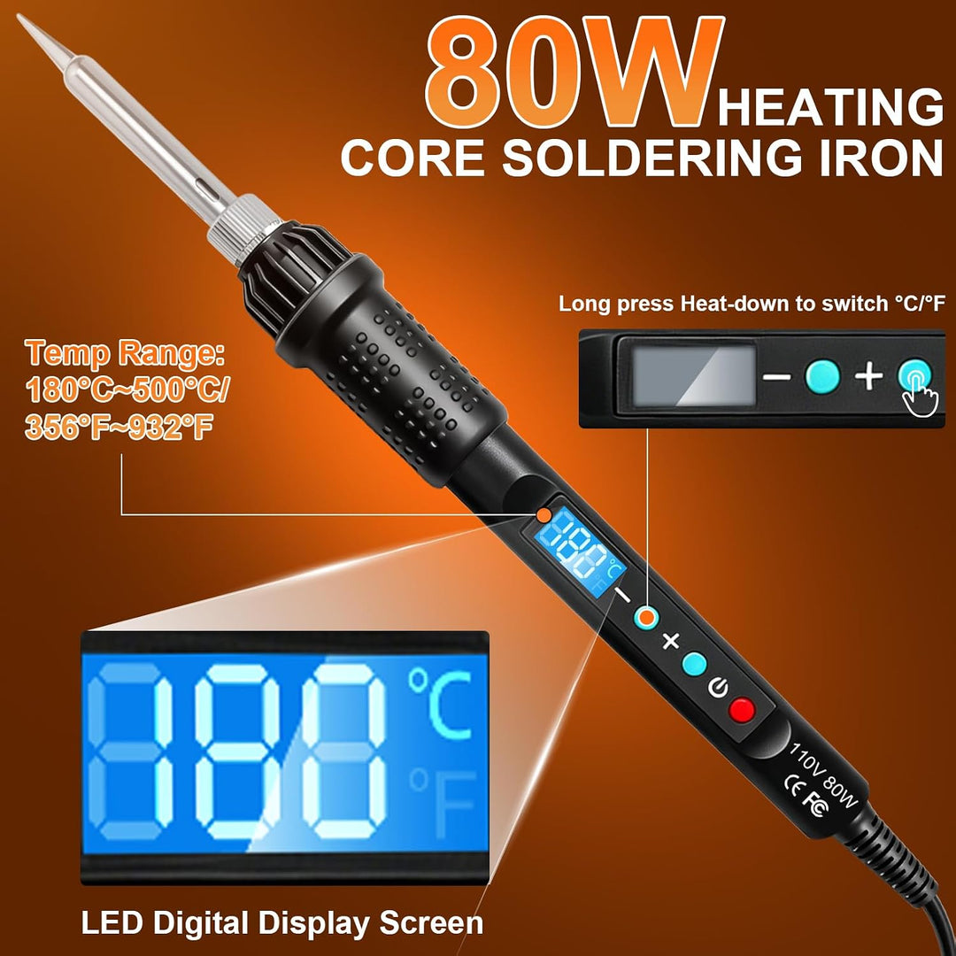 390 Stk Gewindeeinsätze Lötspitzen Set,80W LED Temperatur Einstellbar Lötkolben mit 380 Gewindeeinsä